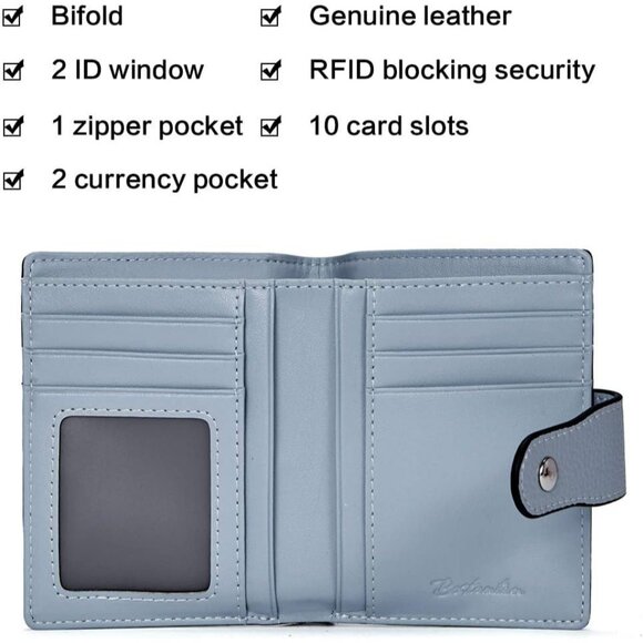 Women Leather Wallet RFID Blocking Small Bifold Zipper 2-blue pebble - Picture 5 of 7